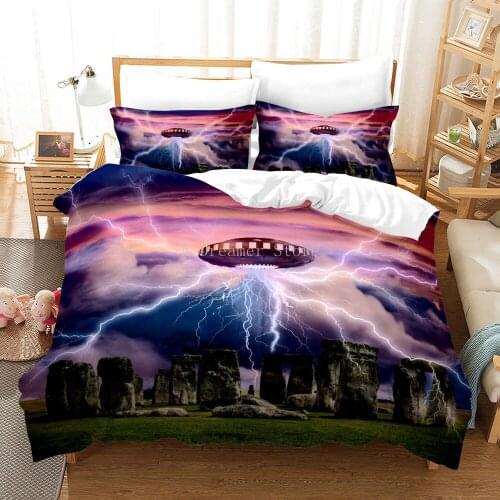 3D Printing UFO Pattern Bedding Set Kids Duvet Cover Set With Pillowcase 200×200 Custom Quilt Cover Black Blanket Cover