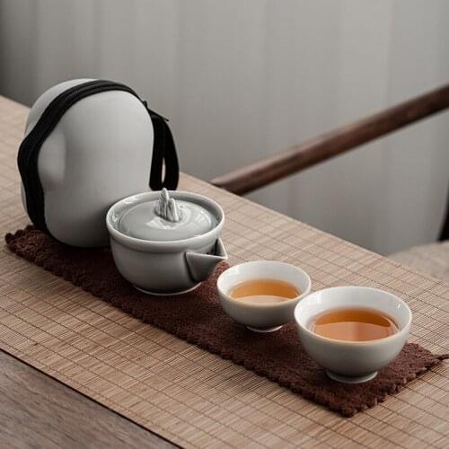 Ice Gray Glaze Iceberg Quick Cup Japanese Simple One Pot Two Cups Portable Travel Tea Set Porcelain Kung Fu Tea Set Gaiwan