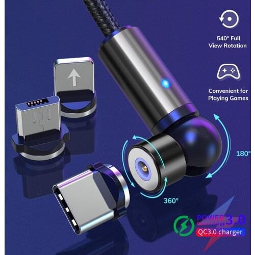 540 Degree Rotate Magnetic Cable Micro USB Type C Fast Charging Cord For iPhone 11 Pro Huawei Smartphone Charger Charge Cable 1M