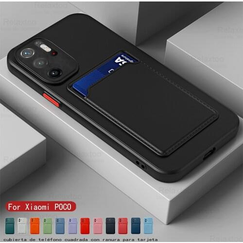 Square card slot holder soft silicon back covers for xiaomi POCOPHONE poco x3 nfc m3 pro F3 x 3 m3pro m 3pro shockproof coques