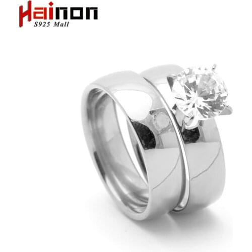 12mm Luxury Crystal White Zircon Gold Color Stainless Steel Ring Sets New Fashion Jewelry Men Women Wedding Rings