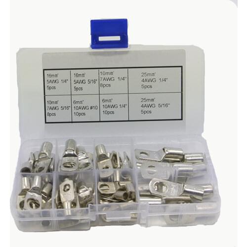 56pcs Copper Cable Lug Kit 6mm2 10mm2 16mm2 25mm2 Battery Terminal SC25-6 SC25-8 SC16-6 SC16-8 SC10-8