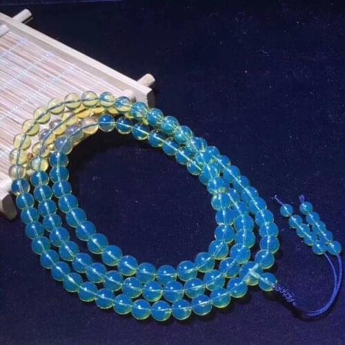 5.5mm Natural Blue Amber Bracelet Women Mexico Crystal Stretch Clear 108 Prayer Round Beads Necklace Bracelet Genuine AAAAA