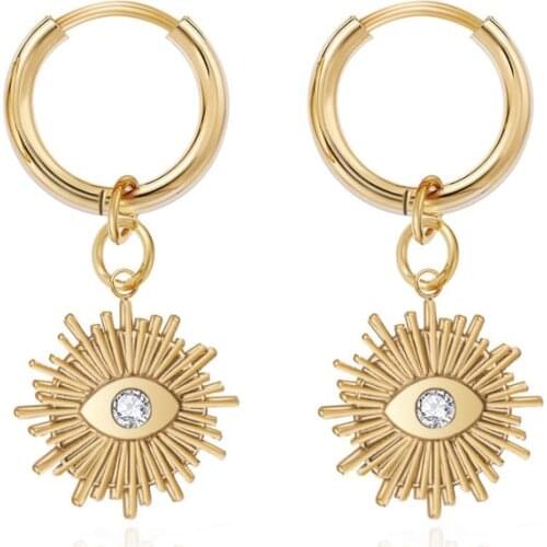 2021 New Stainless Steel Earrings Unique Design Gold Circle Round Womens Eye Dangle Drop Earrings For Woman Vintage Jewelry