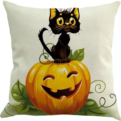 New Design 1PC Halloween Pumpkin Cat Cotton Linen Square Throw Pillow Case Cushion Cover Home Sofa Pillowcase Home Decoration