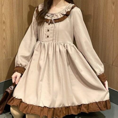 Autumn/Winter Japanese Soft Girl Gentle Lolita Dress Sweet Preppy Style Cute Girl Fairy Lolita Puff Sleeve Courtly Maid Dress