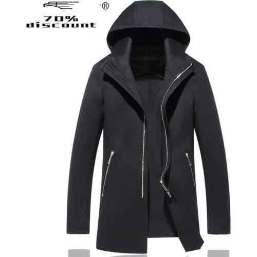 200% Wool Coat Men Double-sided Long Jacket Men Hooded Overcoat Mens Coats and Jackets Casaco Masculino 26022 KJ2455