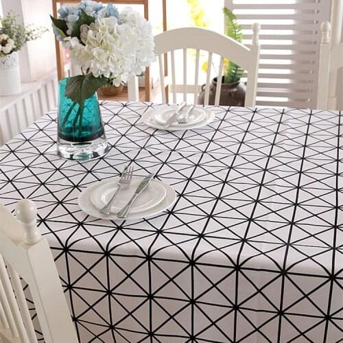 NIOBOMO 2018 cotton thickened canvas simple black and white geometric pattern tablecloth for home or party tea table