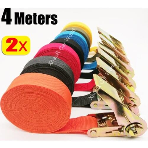 2 Pcs 4 Meters Tensioning Belts Adjustable Cargo Straps for Car Motorcycle Bike Ratchet Tie-Down Belt for Luggage Bag Bind Belts