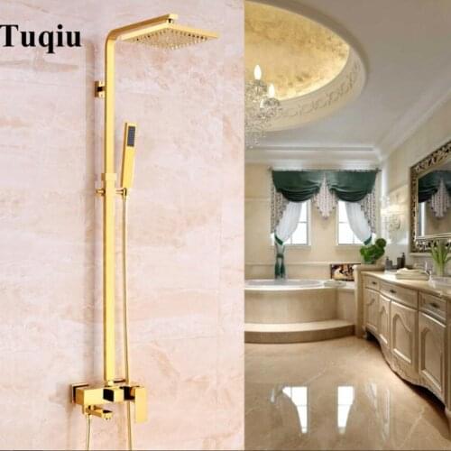 Bathtub Faucets Luxury Gold Total Brass Bathroom Faucet Mixer Tap Square 8 inch Hand Held Shower Head Kit Shower Faucet Sets