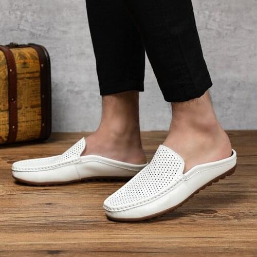 Summer Half Shoes for Men Luxury Brand Handmade Casual Sandals Slipon Men Lazy Driving Shoes Leather Loafer Slippers Men Loafers