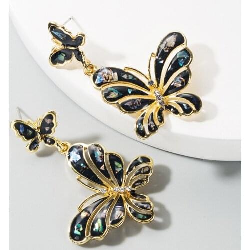 European And American Cold Wind Multi-Layered Rhinestone Butterfly Fashion High Cold Enamel Earrings