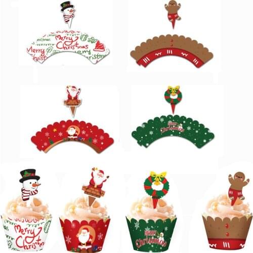 Party Cake Topper 24pcs/48pcs Set, Paper Merry Christmas Cupcake Toppers Flags Cake Decorations Santa Claus Tree Snowman