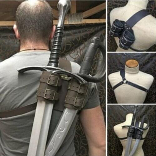 Adult Vintage Cosplay Costume Retro Coffee PU Leather Strap Scabbard Shoulder-back Sword Holder