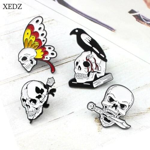 XEDZ New bone skull brooch fashion personality horror Halloween organ butterfly corpse badge cowboy clothes pendant jewelry gift