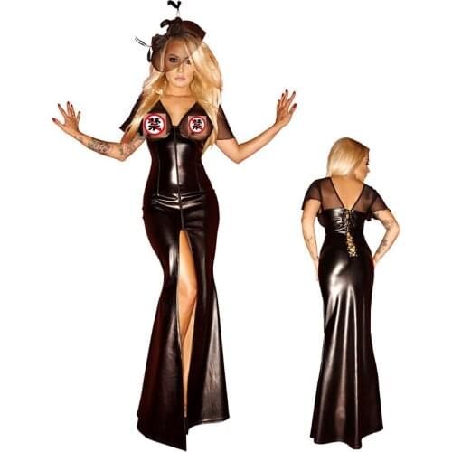 Women Striptease Clubwear Cocktail Bodycon Pvc long Dress Sexy Lingerie Hens Evening Party Costume 201506 size S-L