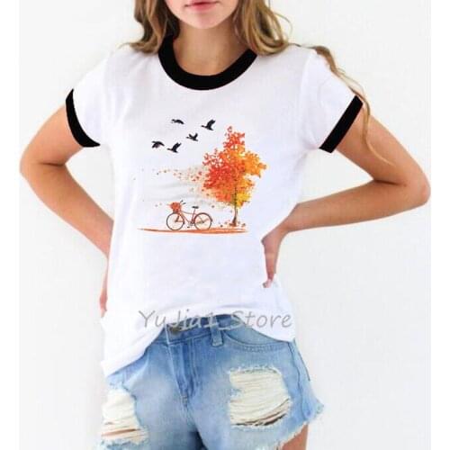 Vintage t shirt tree bicycle birds print womens summer top female skull design white t-shirt cute rainbow unicorn coffee tshirt