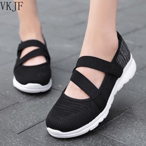 Womens Casual Shoes Women Flats Sneaker Shallow Casual Shoes Ladies Mesh Breathable Plus Size Ultra Light Velcro Trainers