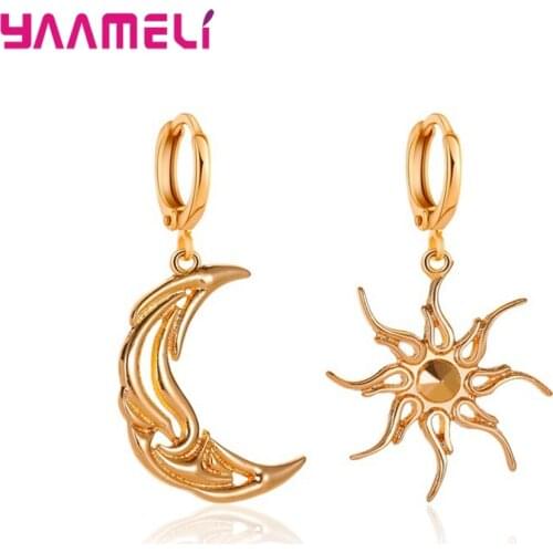 Promotion Boho Moon Star Pendientes Earrings Women 925 Sterling Silver Retro Hollow Party Accessories Jewelry Gold/Black Color