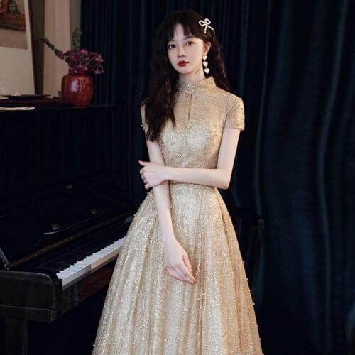 Elegant Hollow Out Beading Short Sleeve Daily Evening Dress Women Back Bandage Formal Gowns Robe De Soiree Cheongsam 3XL