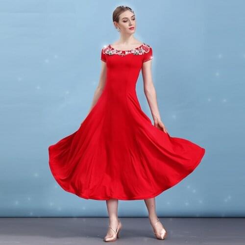 Woman Ballroom Dance Compitition Dress Short Sleeve Standard Dance Costumes Female Stage Waltz Tango Dancing Dress D-0128