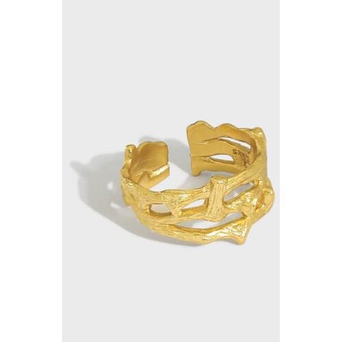 SHANICE S925 Sterling Silver Open Ring Original design niche texture irregular wide-faced branche Ring for Women Punk Statement