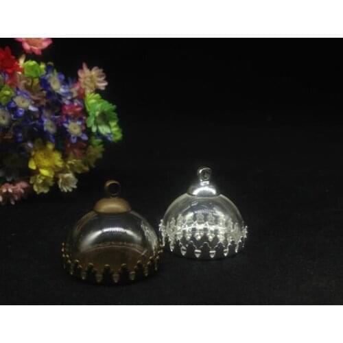 5ets/lot20mm half round glass dome setting metal base cap set glass vial pendant jewelry glass globe bottle necklace DIY pendant