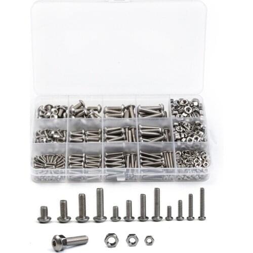 535PCS M3/M4/M5 Head Hex Socket Round Cylinder Screw Bolt Nut 304 Stainless Steel Fastener Hardware Assortment Kit
