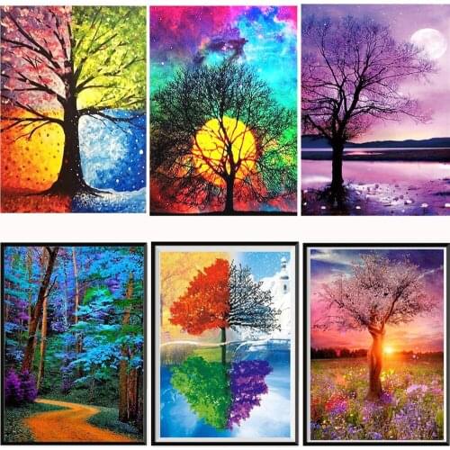 5D Diamond Painting DIY Reflection Colorful Tree Full Round Diamond Embroidery Cross Stitch Living Room Decoration Home Decor