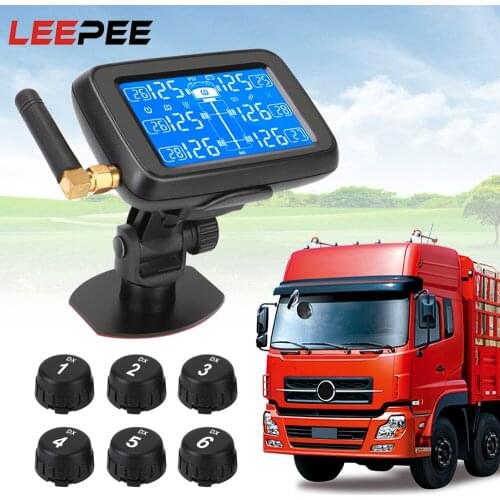 AutoTruck BUS TPMS Tire Pressure Monitoring System with 6 External Sensors Digital LCD Display Replaceable Battery Car Wireless