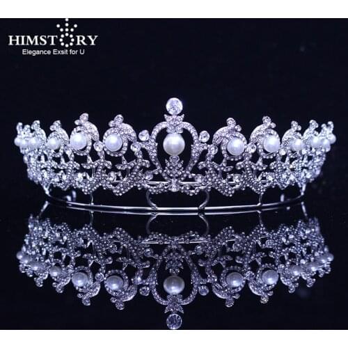 HIMSTORY Crystal Pearl Tiaras Crowns Vintage Diadem Prom Pageant Brides Party Dress Headband Wedding Accessories