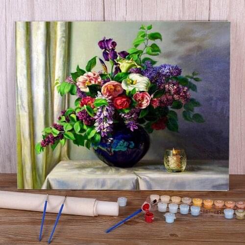 Flowers DIY Paint By Numbers Kit Acrylic Paints 40*50 Canvas Painting Loft Wall Picture For Adults Wall Art For Handicraft