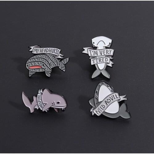 Animal Cartoon My Headhurts Letter Whale Dolphin Shark Whale Enamel pins Badges Brooches the sea animals Ocean jewelry