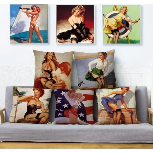 European Vinage Girl Cushion Cover Home Pillow Cover Pillows Case Decor Sexy Marilyn Monroe Linen Pillowcase for Sofa Home Car