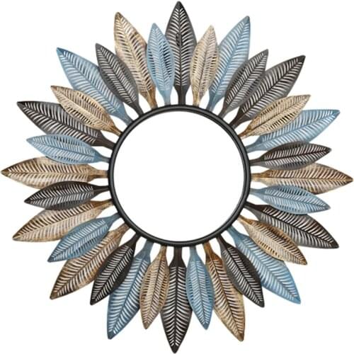 European Wrought Iron Wall Hanging Decorative Mirror Wall Crafts Decoration Home Livingroom Sofa Background Mural Accessories