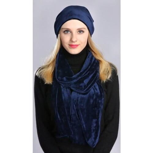Geebro Womens Fashion Pompom Beanie Hat and Scarf Set With Pompom Casual Soft Warm Velvet Scarfs For Female Ladies Beanies Caps