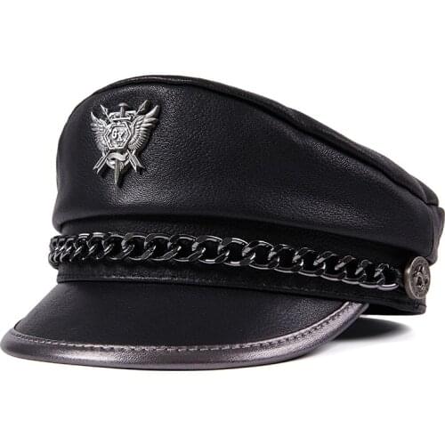 Hot Seller Men Women Autumn Winter Greek Fisherman Sailor Real Leather Cap Hat Beret Fashion Genuine Cowhide Peaked Caps Sport