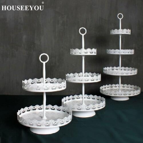 HOUSEEYOU 2.3.4 Tiers European Style Desserts Metal Tray Wedding Cake Stand Cupcake Tray Decoration Display Rack Cupcake Holder