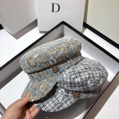 Lace Caps for Women Cotton Plaid Luxury Designer Jacquard Octagonal Hats Autumn Winter Newsboy Caps 2021 New Beret Visor Caps