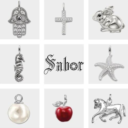 Hand of Fatima Cross,Rabbit Starfish Seahorse Apple Pendant Jewelry silver color Gift For Women Men Fit Necklace thomas