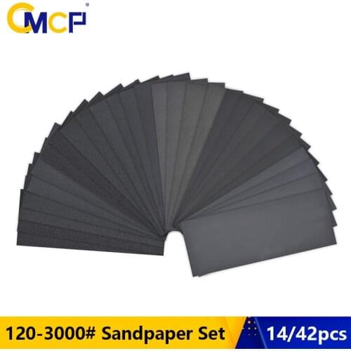 CMCP 14/42pcs Wet Dry Sandpaper 120 to 3000 Grit Assortment Abrasive Paper For Wood Metal Polishing Tool Sand Paper 230*93mm
