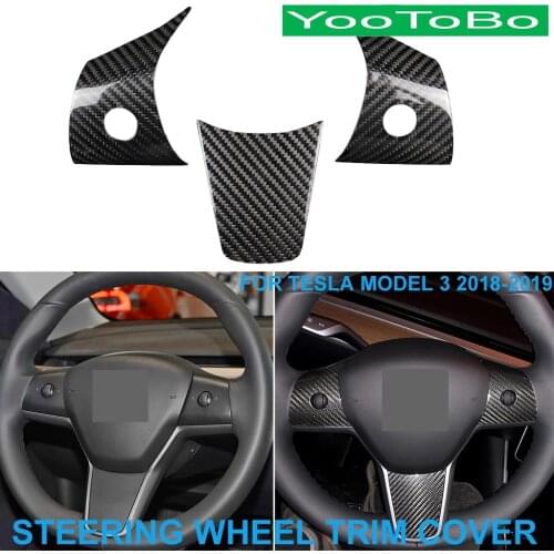 LHD RHD Car Styling Real Carbon Fiber Central Steering Wheel Trim Cover Decorative Decal Sticker For Tesla MODEL3 2018-19