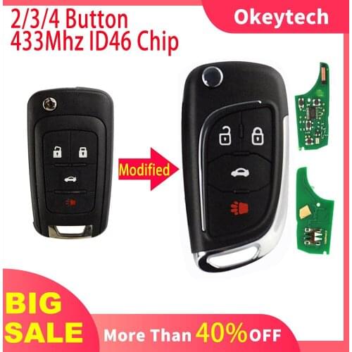 Okeytech 2/3/4BT Modified 433Mhz Car Flip Remote Key For OPEL VAUXHALL Astra J Corsa E Insignia Zafira C 2009-2016 ID46 Chip