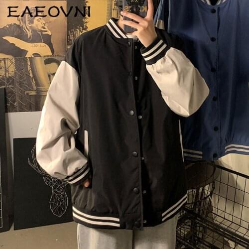 EAEOVNI Oversized Mens Baseball Jacket Stand Collar Fashion Bomber Jackets Men Windbreaker Jacket 2021 New Autumn Outerwear Coat
