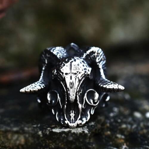 Beier 316L Stainless Steel Ancient dish Sheep head Skull Ring Messenger of hell satan Personality Fashion Jewelry BR8-733