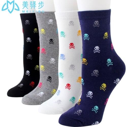 12 Pairs Per Set Korean Womens Socks Cartoon Skull Sweat-absorbent Ladies Socks