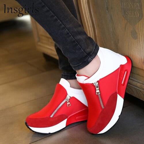 New Trendy Sneakers Women 2021 All Season Side Zipper Ladies Comfy Lace Up Casual Shoes Home Outdoor Running Sport Flats