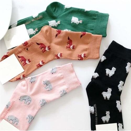 New Arrival Spring Autumn Casual Korean Style Women Cartoon Fruit Animal Fox Elephant Rabbit Sheep Cotton Tide Short Socks