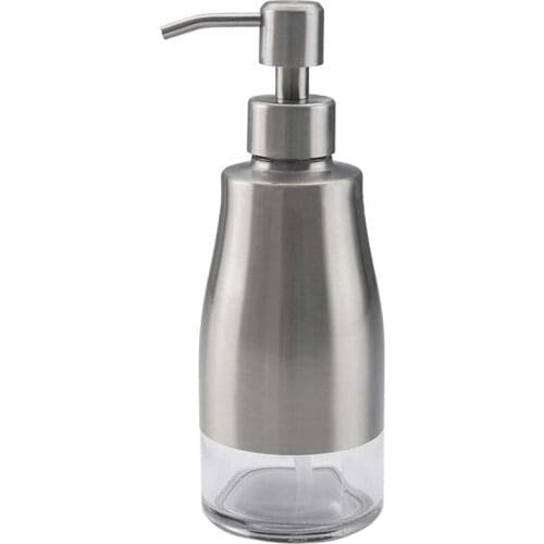 New Soap Dispenser,Brushed Nickel Stainless Steel Case Glass Liner Hand Pump Dispenser,Refillable Liquid Hand Soap Dispenser
