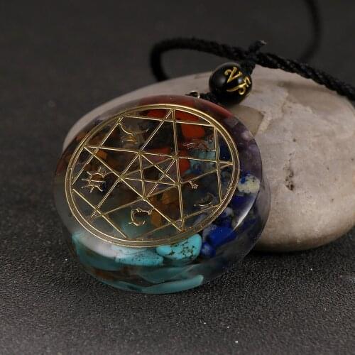 Orgonite Pendant 7 Chakras Chips Gravel Necklace 5 Elements Amulet Orgone Energy Generator Pendulum Feng Shui Lucky Jewelry